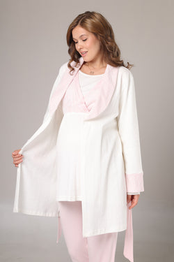Image of Pembe Dantelli Lohusa Pijama ve Jakar Sabahlık Takımı - 1000