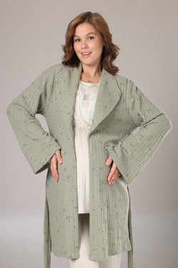 Image of Dantelli Kruvaze Lohusa Pijama ve Desenli Sabahlık Takımı - 1003