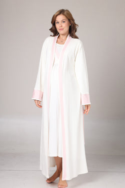 Image of Pembe Biyeli Kruvaze Lohusa Gecelik ve Sabahlık Takımı - 1016