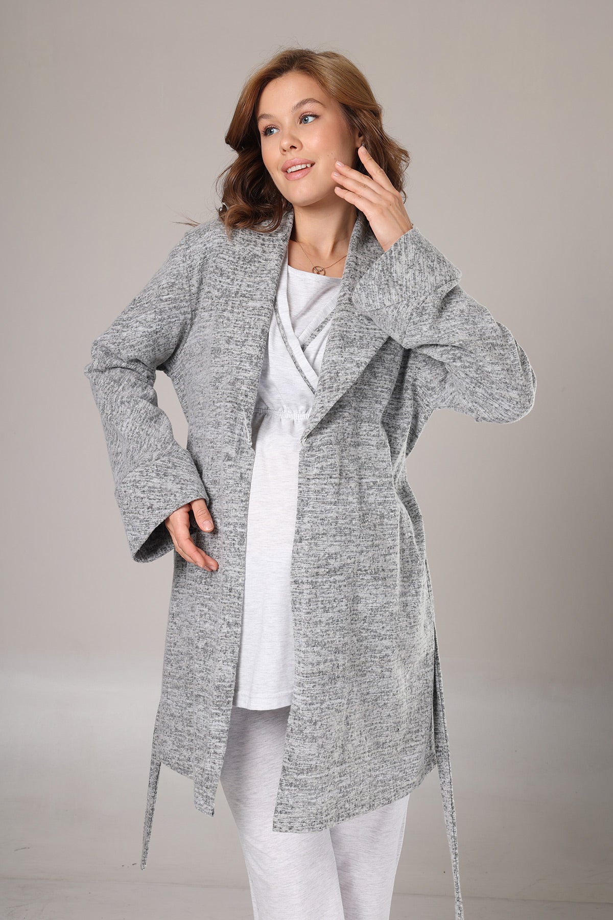 Kruvaze Lohusa Pijama ve Polar Sabahlık Takımı - 1019