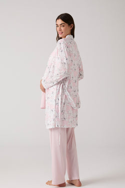Image of Dantelli Lohusa Pijama ve Desenli Sabahlık Takımı - 1019