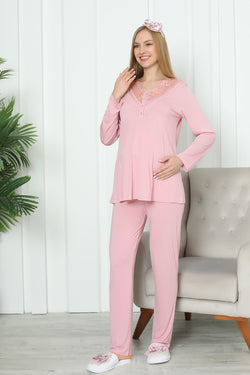 Image of Dantelli Yaka Lohusa Pijama Takımı - 1169