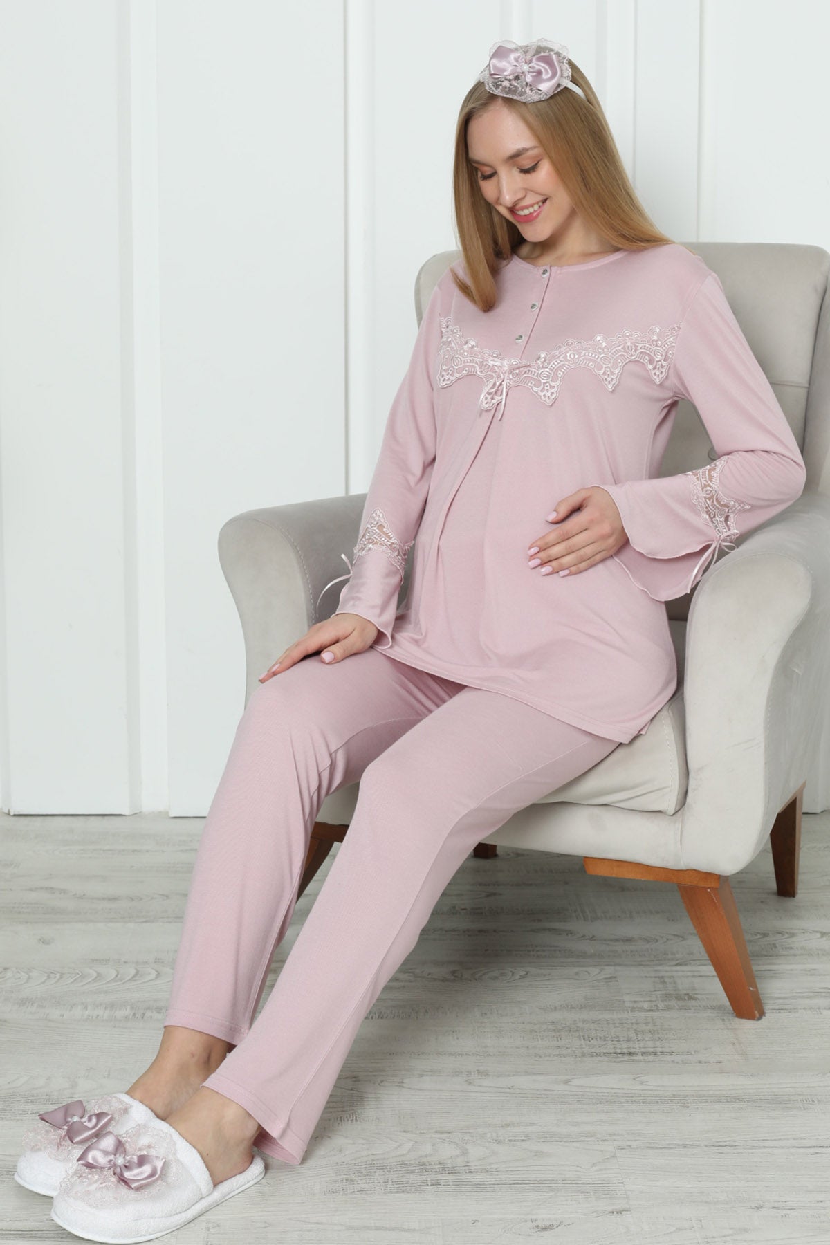 Dantelli Kol Lohusa Pijama Takımı - 1170