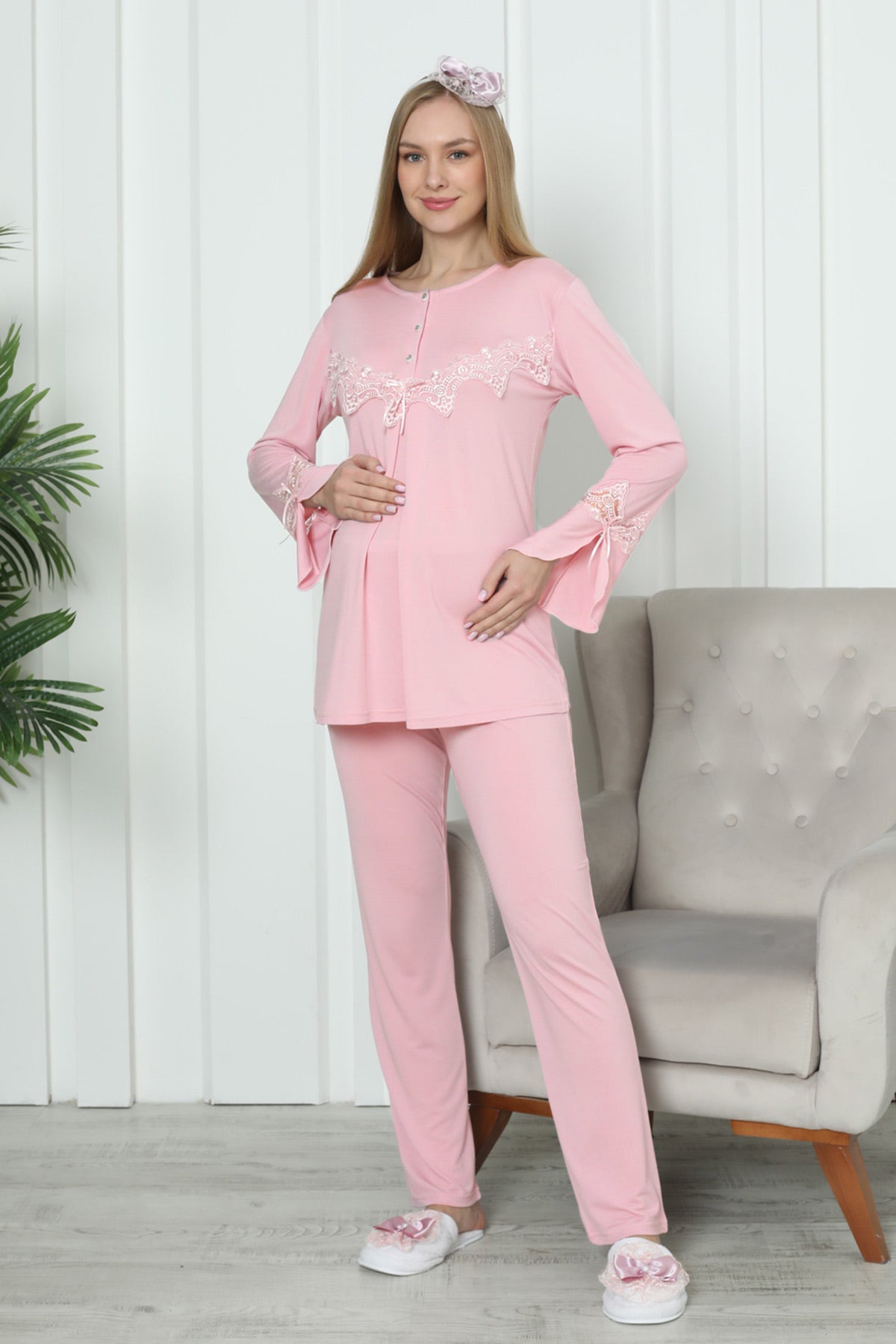 Dantelli Kol Lohusa Pijama Takımı - 1170