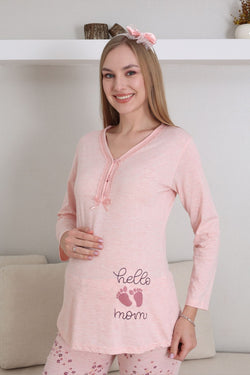 Image of Hello Mom Baskılı Lohusa Pijama Takımı - 1172