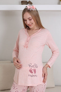 Image of Hello Mom Baskılı Lohusa Pijama Takımı - 1172