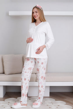 Image of Dantelli Yaka Lohusa Pijama Takımı - 1173