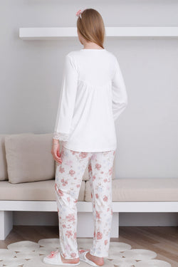 Image of Dantelli Yaka Lohusa Pijama Takımı - 1173
