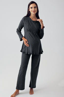 Image of Pamuklu Kruvaze Lohusa Pijama Takımı - 13201