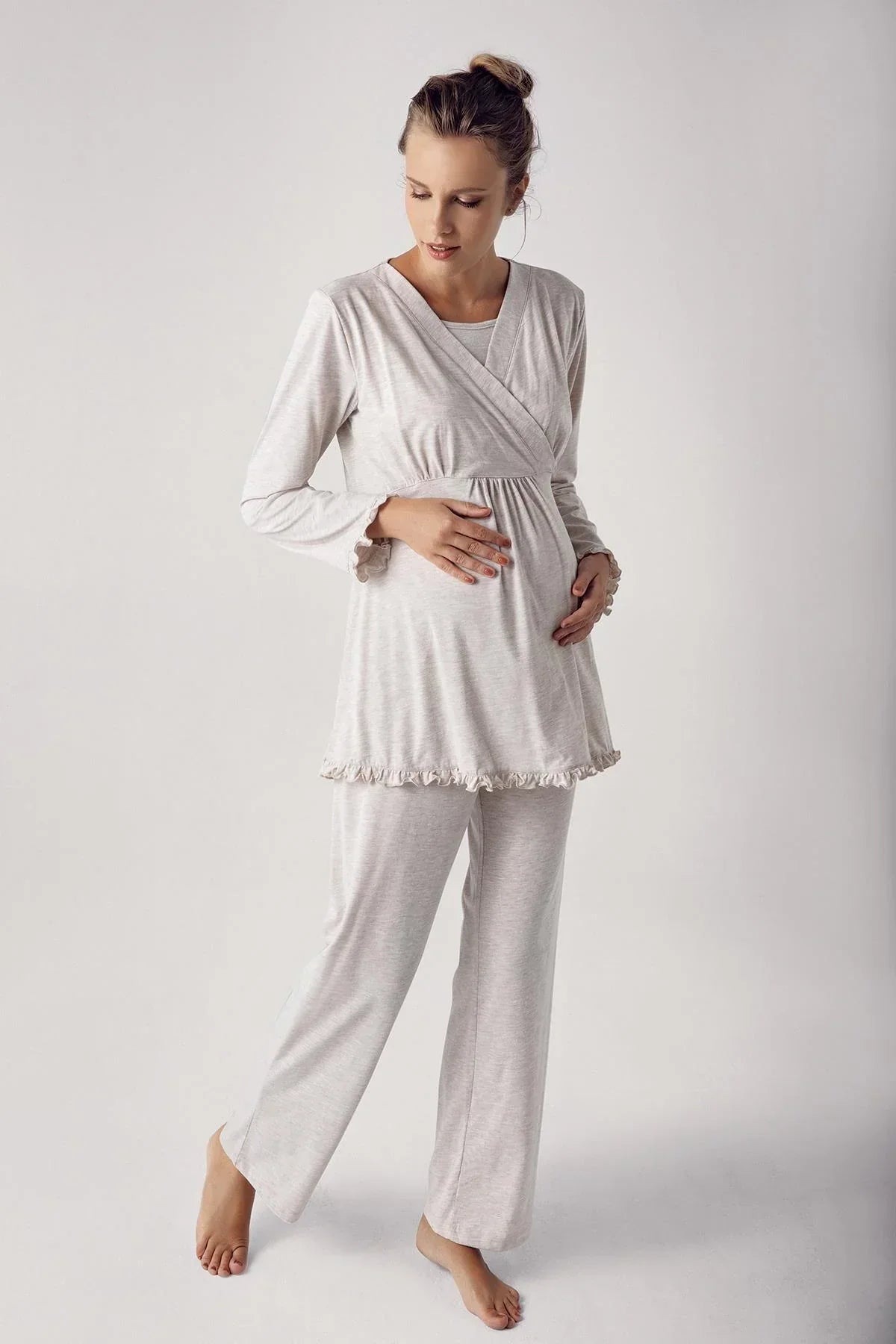 Pamuklu Kruvaze Lohusa Pijama Takımı - 13201