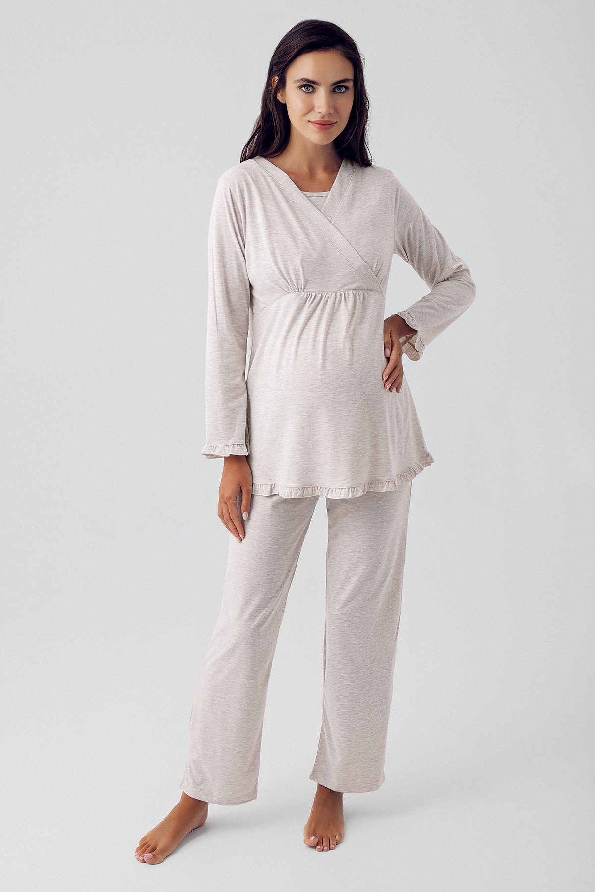 Pamuklu Kruvaze Lohusa Pijama Takımı - 13201