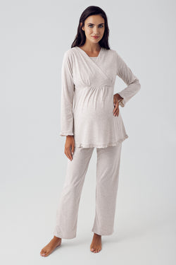 Image of Pamuklu Kruvaze Lohusa Pijama Takımı - 13201