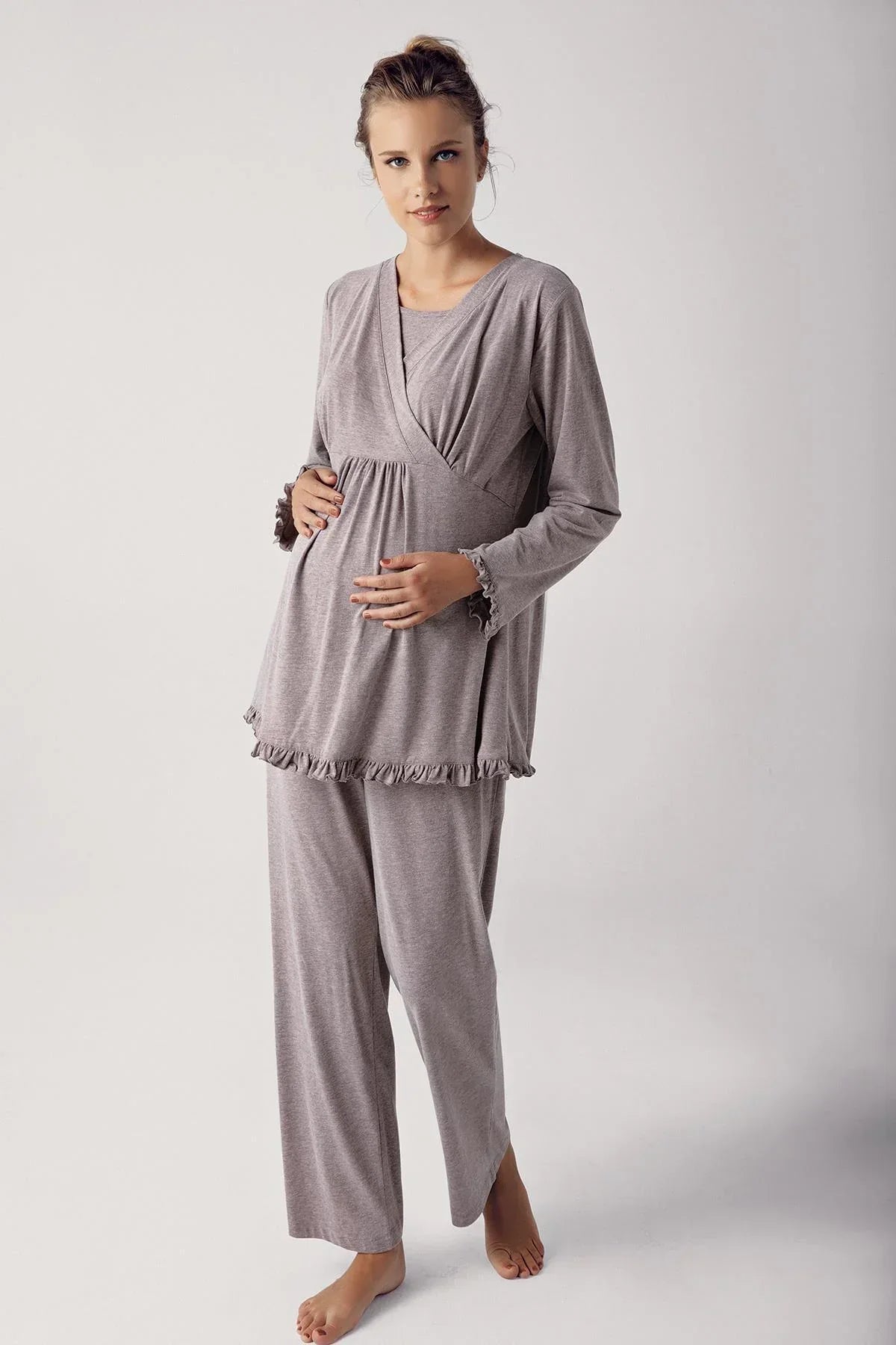 Pamuklu Kruvaze Lohusa Pijama Takımı - 13201
