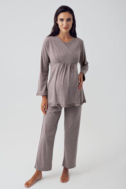 Image of Pamuklu Kruvaze Lohusa Pijama Takımı - 13201