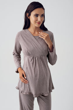 Image of Pamuklu Kruvaze Lohusa Pijama Takımı - 13201