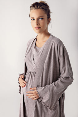 Image of Pamuklu Kruvaze Lohusa Pijama ve Sabahlık Takımı - 13300
