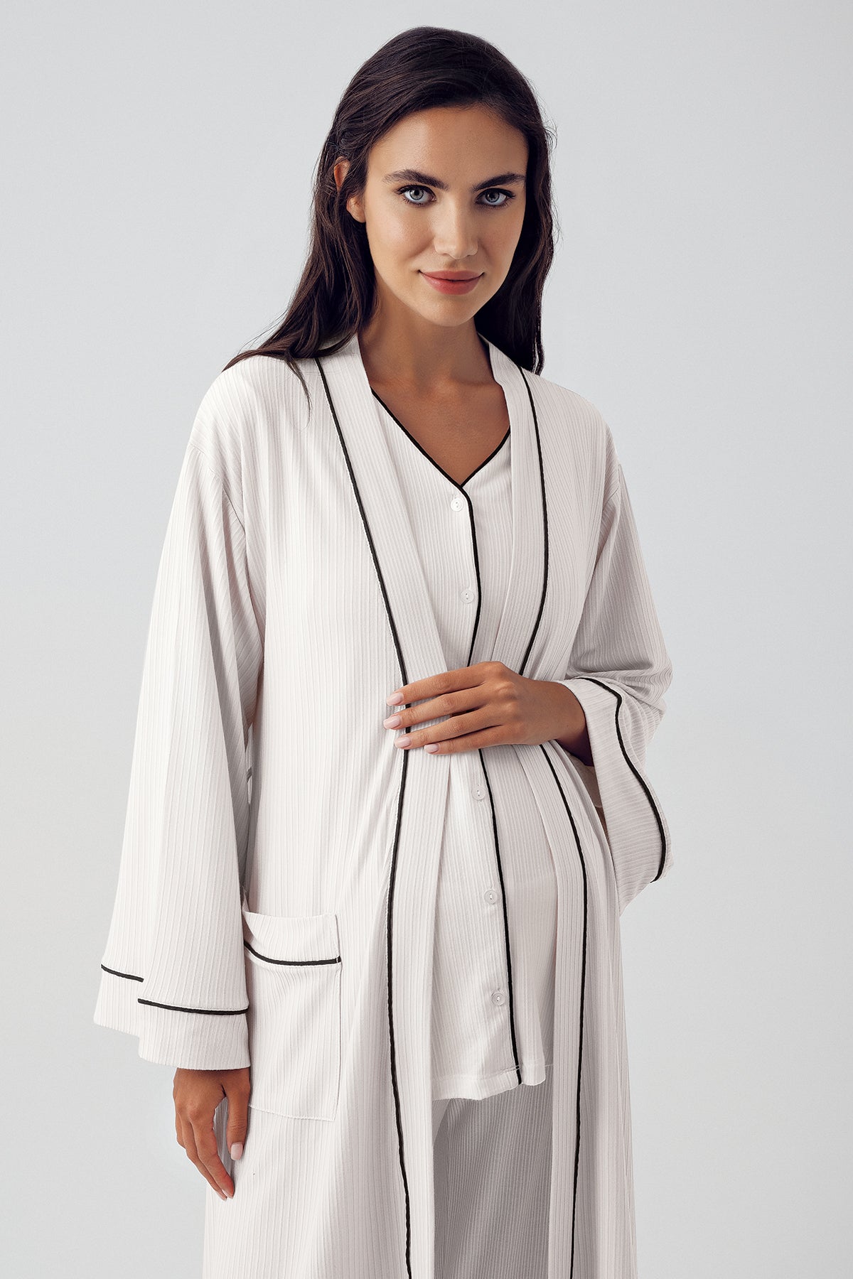 V-Yaka Biyeli Lohusa Pijama ve Sabahlık Takımı - 15307