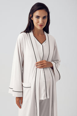 Image of V-Yaka Biyeli Lohusa Pijama ve Sabahlık Takımı - 15307