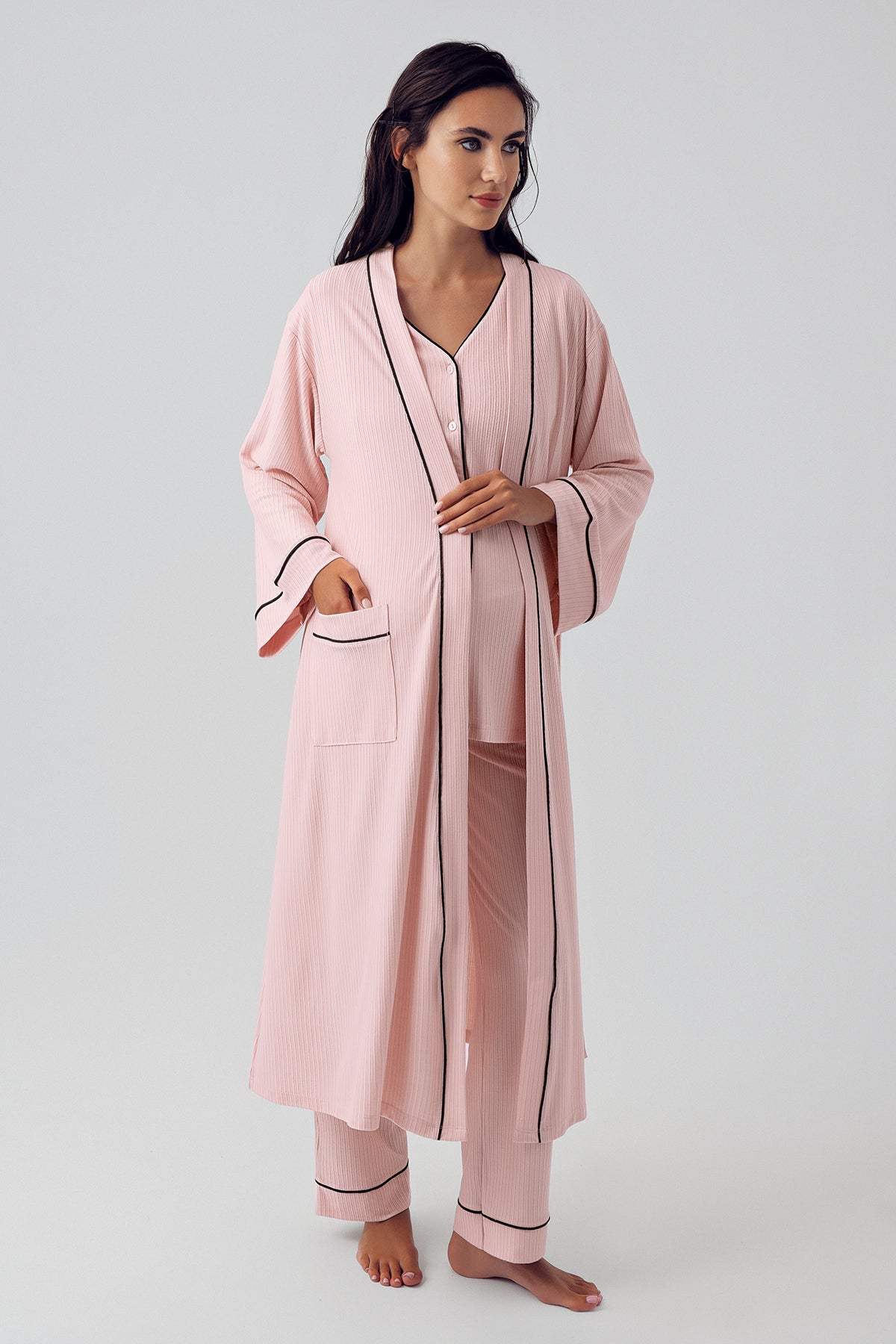 V-Yaka Biyeli Lohusa Pijama ve Sabahlık Takımı - 15307