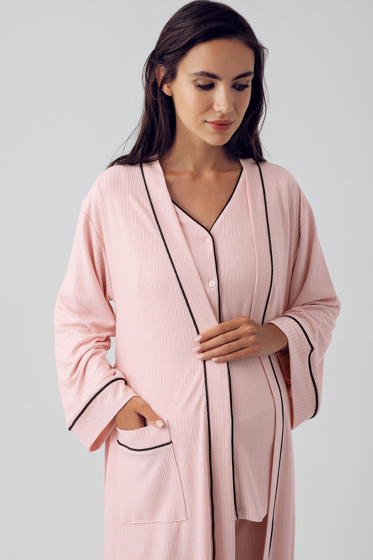 V-Yaka Biyeli Lohusa Pijama ve Sabahlık Takımı - 15307