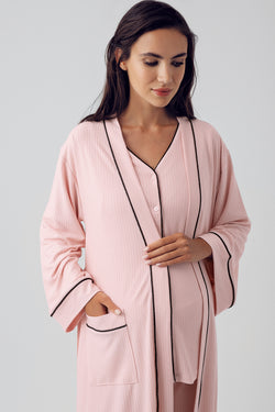 Image of V-Yaka Biyeli Lohusa Pijama ve Sabahlık Takımı - 15307