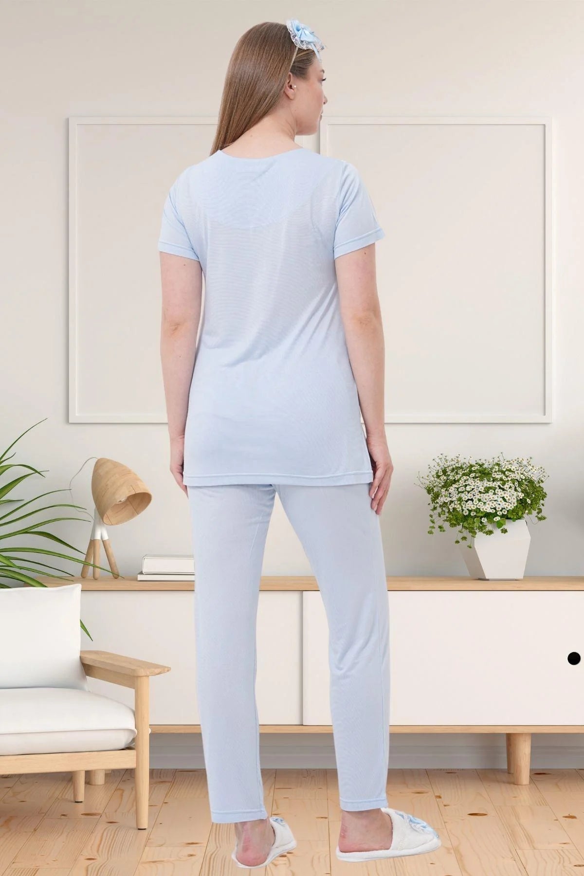 Narin Dantelli Yaka Lohusa Pijama ve Sabahlık Takımı - 1541