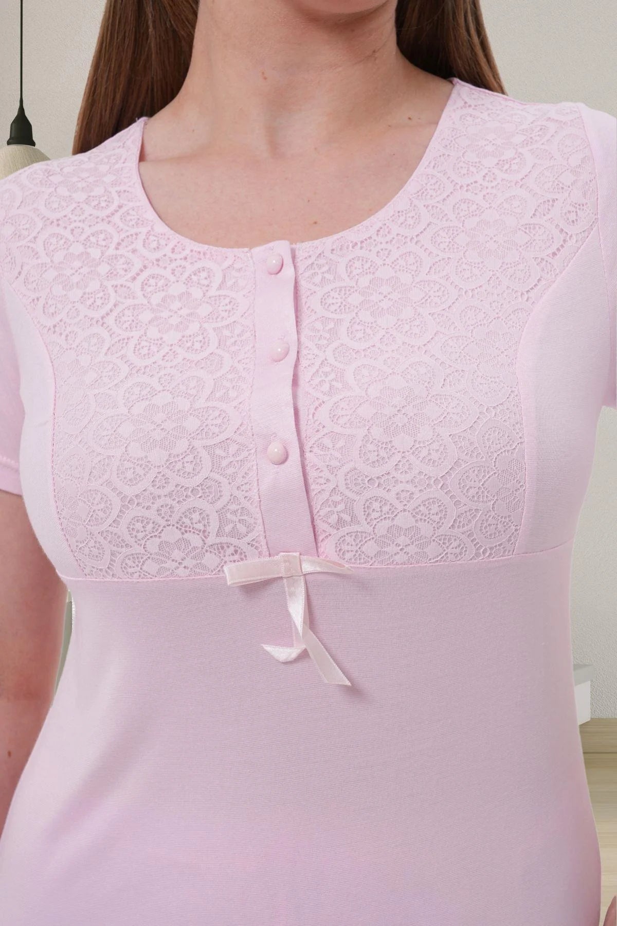 Narin Dantelli Yaka Lohusa Pijama ve Sabahlık Takımı - 1541