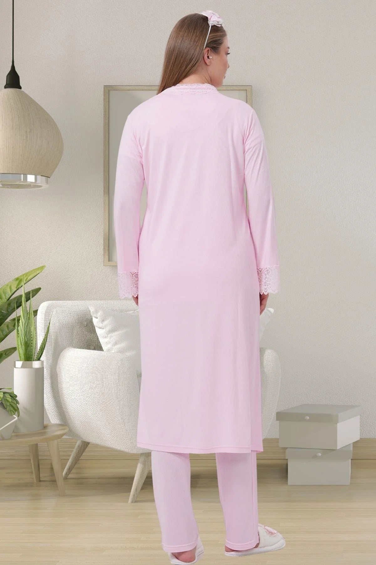 Narin Dantelli Yaka Lohusa Pijama ve Sabahlık Takımı - 1541