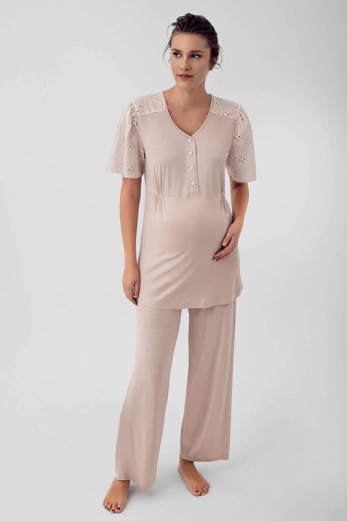 Dantelli Kol Lohusa Pijama Takımı - 16206