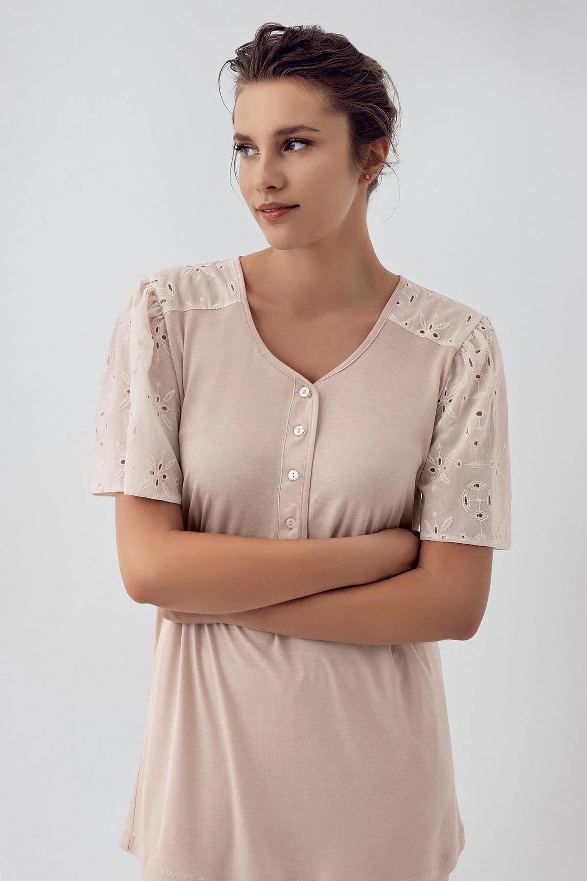 Dantelli Kol Lohusa Pijama Takımı - 16206
