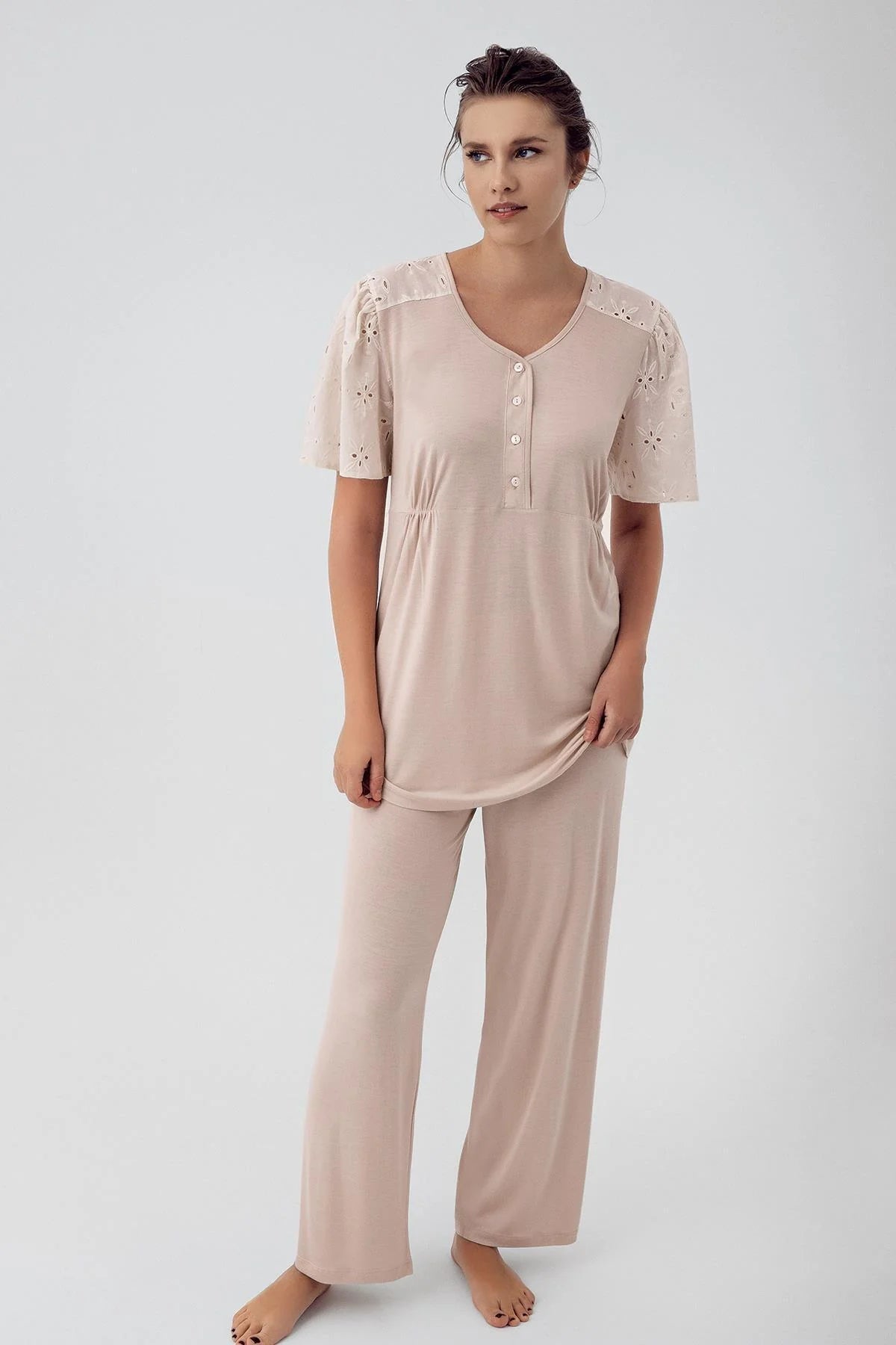 Dantelli Kol Lohusa Pijama Takımı - 16206