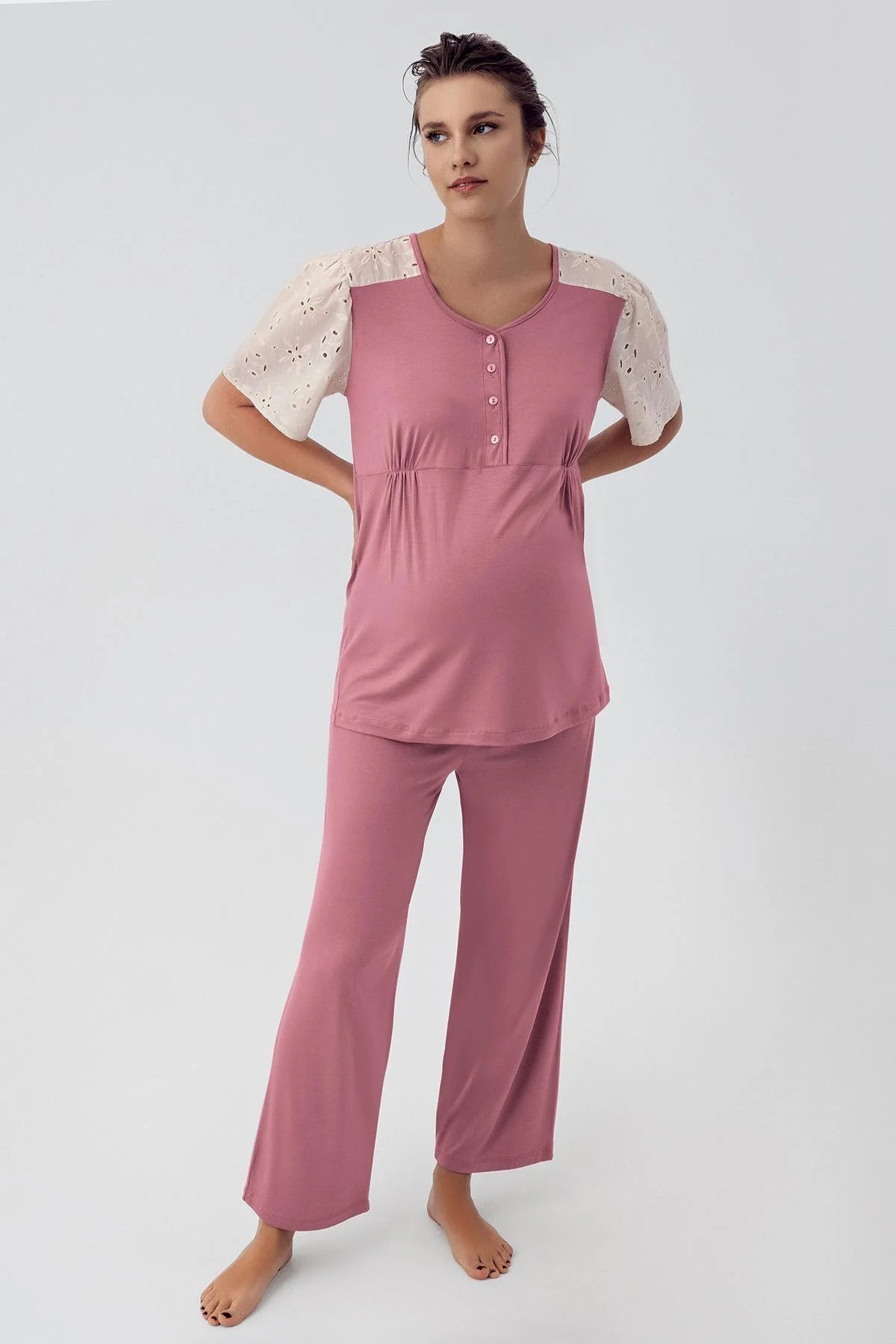 Dantelli Kol Lohusa Pijama Takımı - 16206