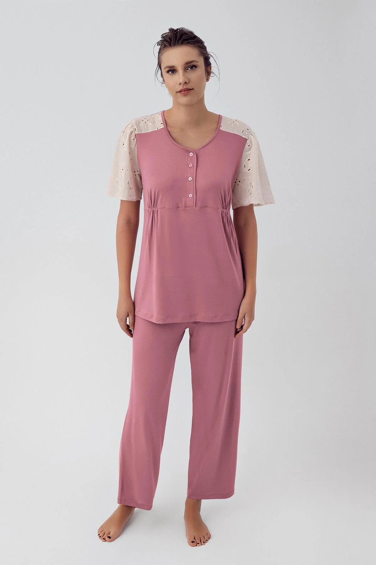 Dantelli Kol Lohusa Pijama Takımı - 16206