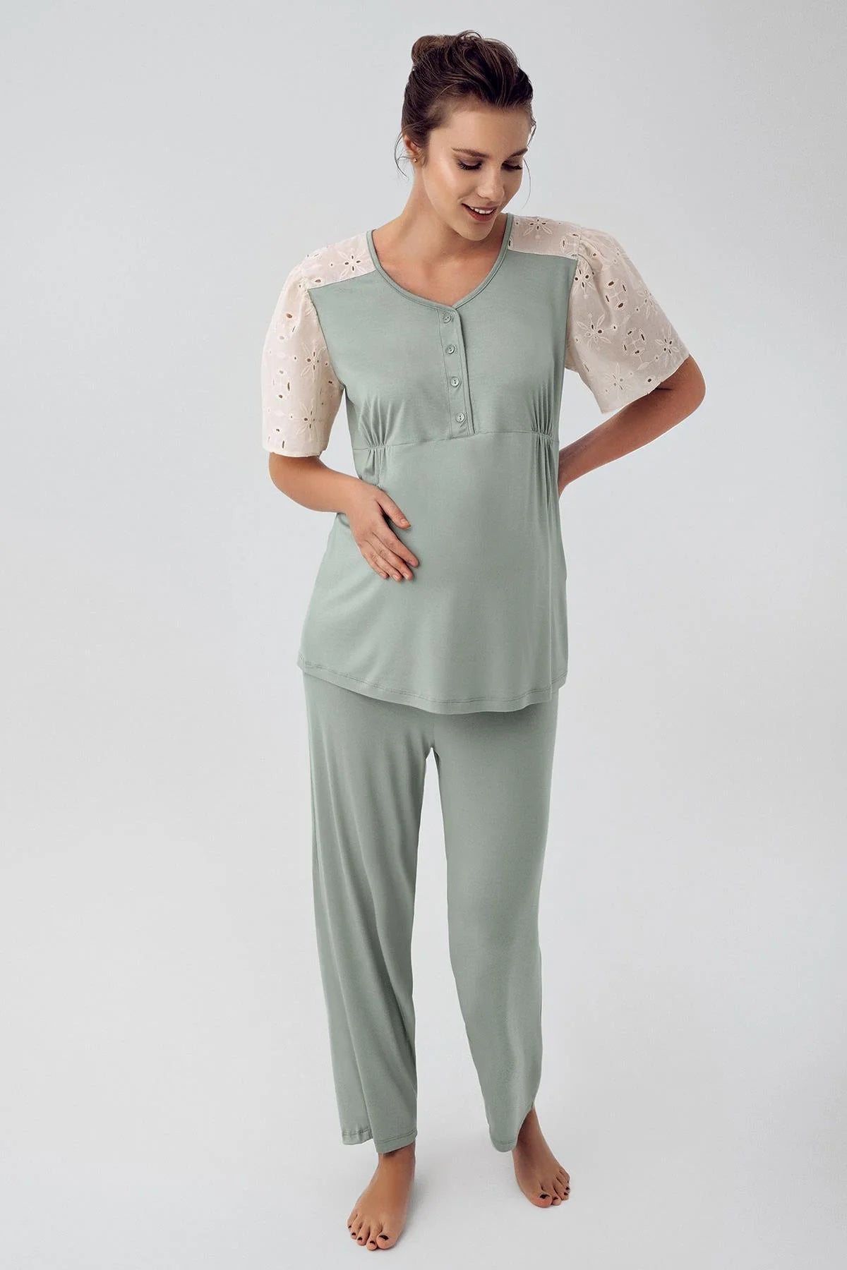 Dantelli Kol Lohusa Pijama Takımı - 16206