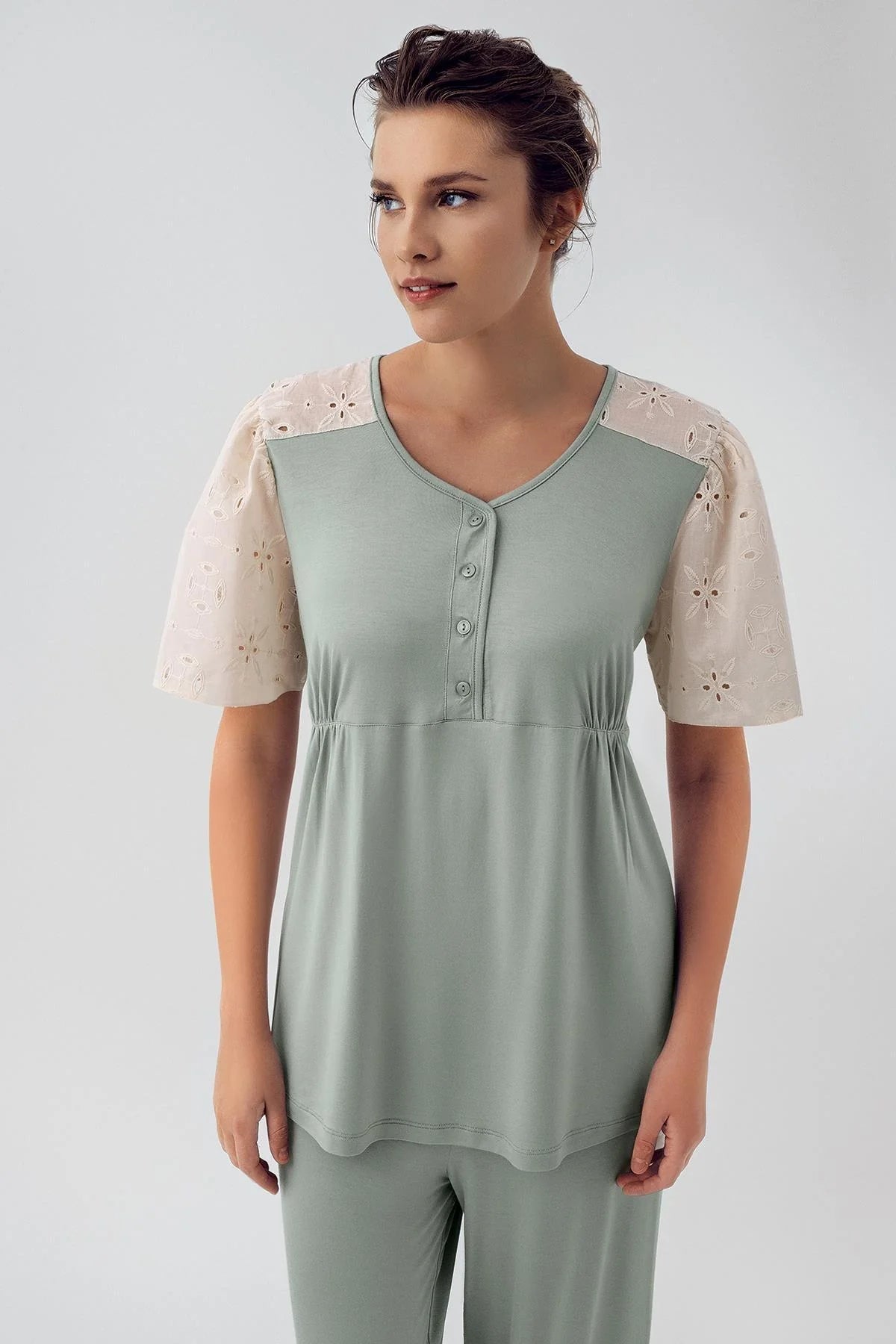 Dantelli Kol Lohusa Pijama Takımı - 16206