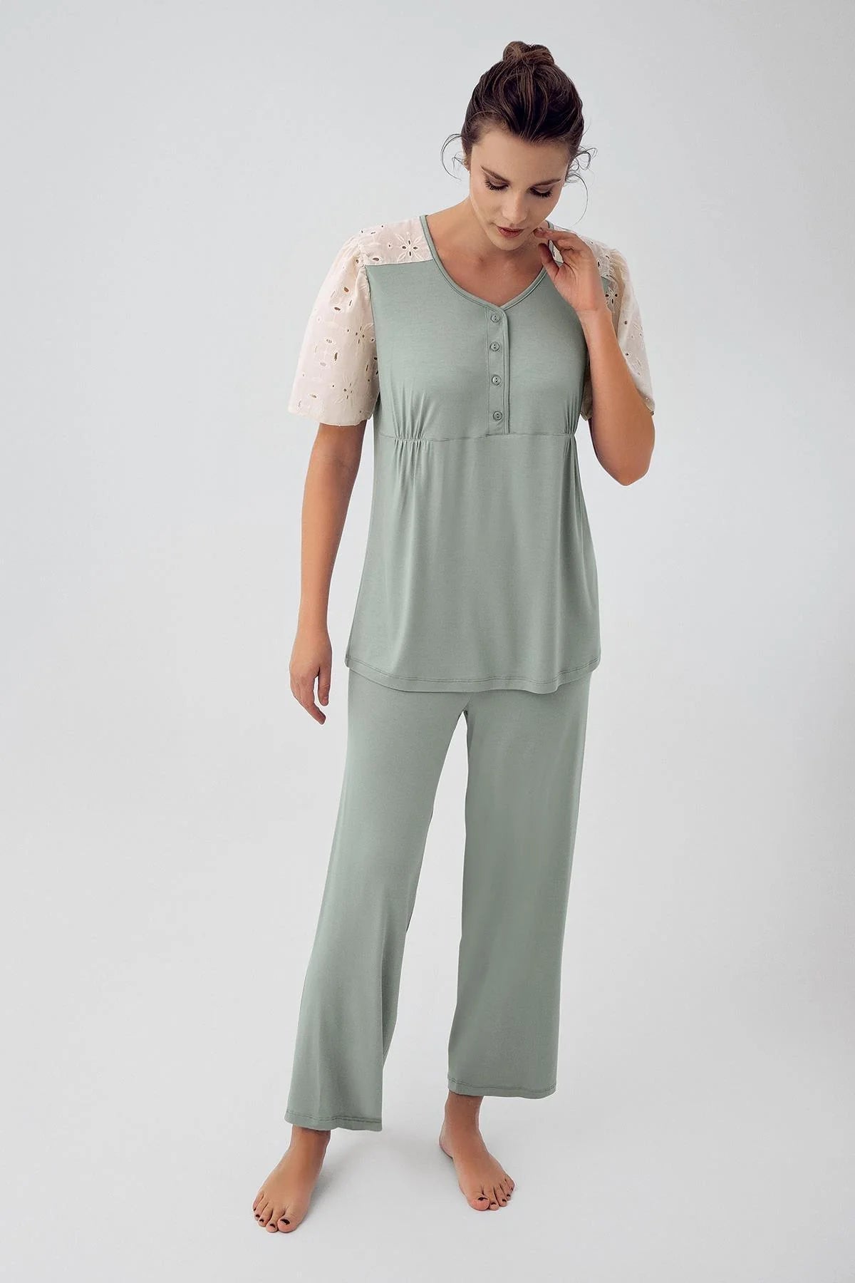 Dantelli Kol Lohusa Pijama Takımı - 16206