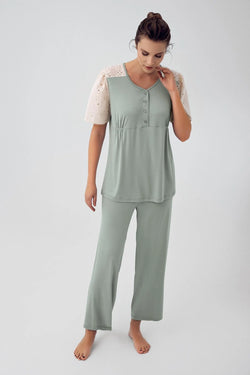 Image of Dantelli Kol Lohusa Pijama Takımı - 16206