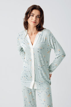 Image of Çiçek Desenli Önden Düğmeli Lohusa Pijama Takımı - 16214