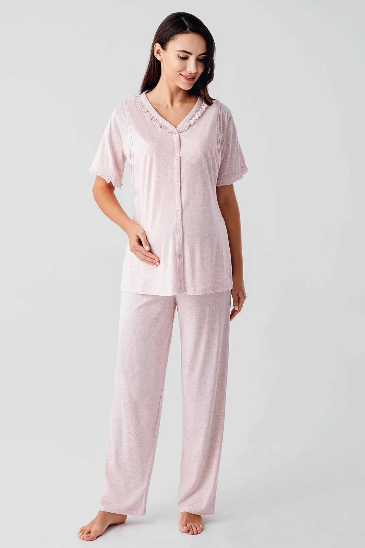 Çift Emzirme Özellikli Lohusa Pijama ve Sabahlık Takımı - 17300