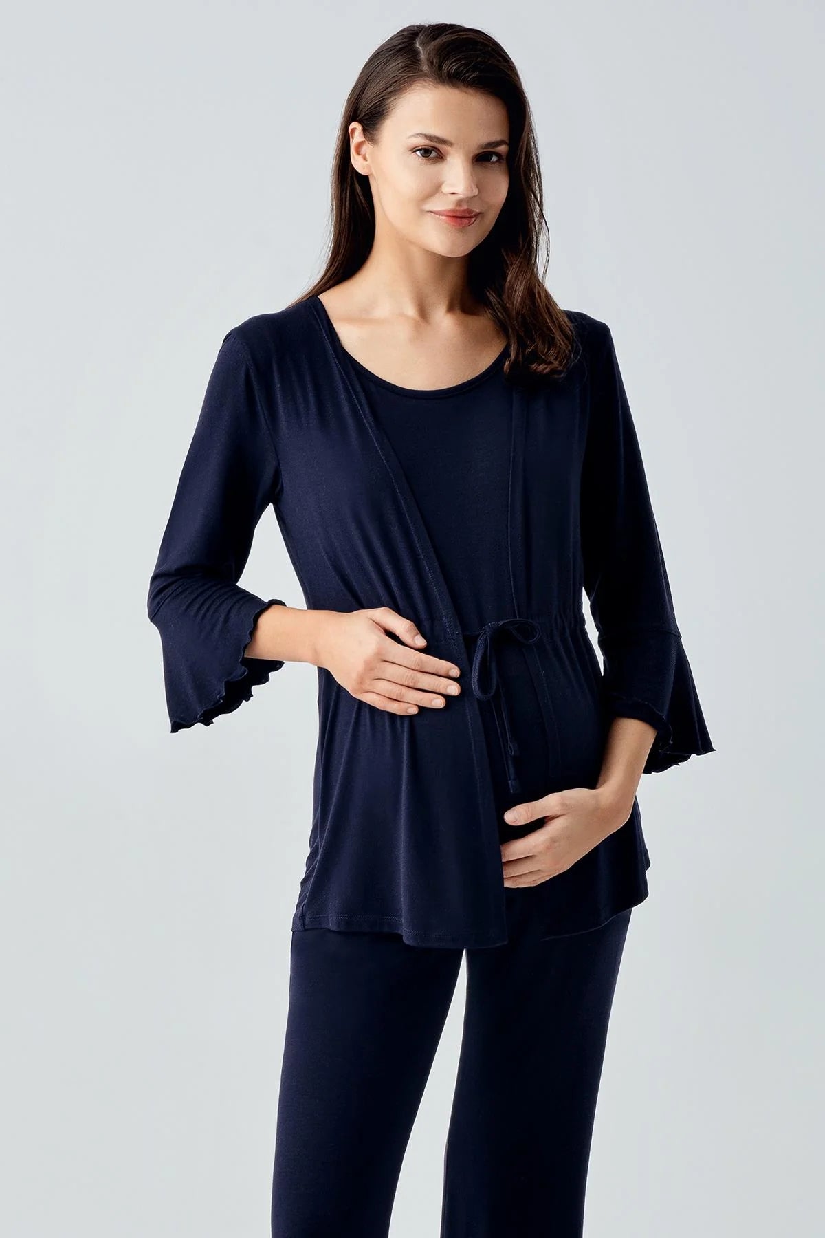 Gizli Emzirme Bölmeli İspanyol Paça Lohusa Pijama Takımı - 17215