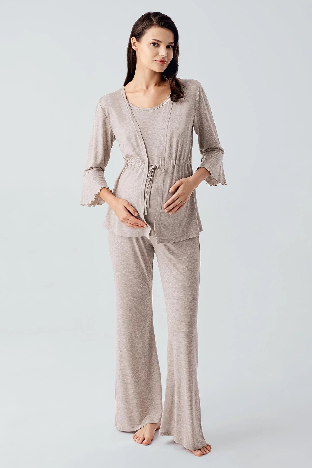 Gizli Emzirme Bölmeli İspanyol Paça Lohusa Pijama Takımı - 17215