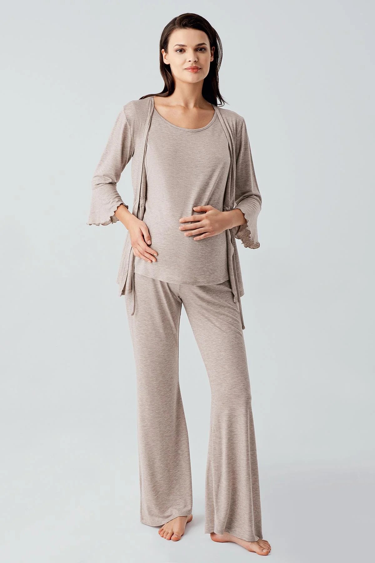 Gizli Emzirme Bölmeli İspanyol Paça Lohusa Pijama Takımı - 17215