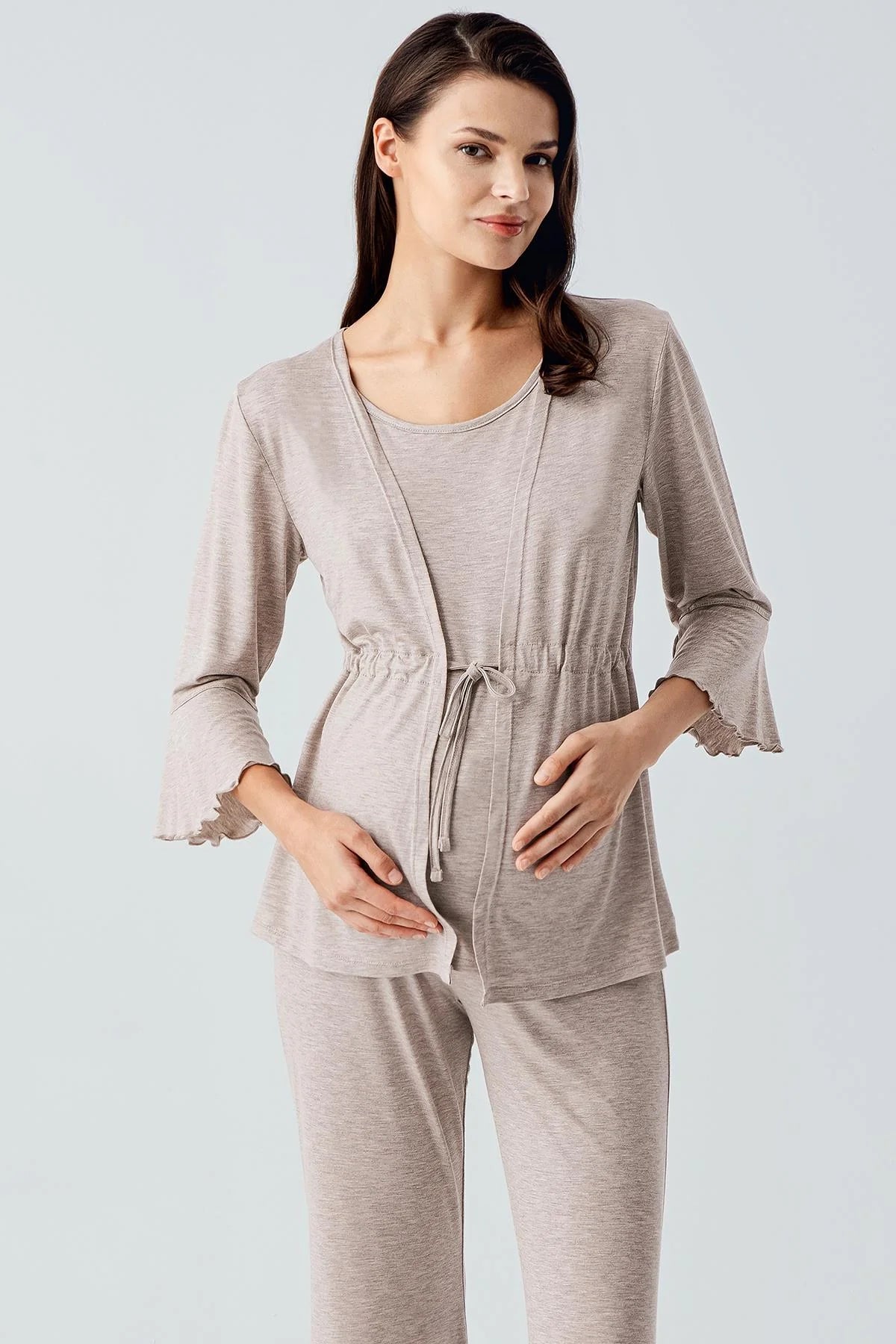 Gizli Emzirme Bölmeli İspanyol Paça Lohusa Pijama Takımı - 17215