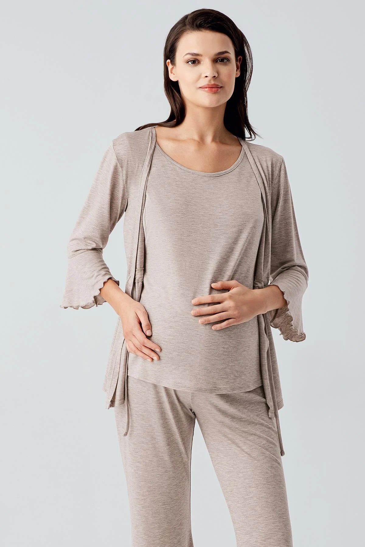 Gizli Emzirme Bölmeli İspanyol Paça Lohusa Pijama Takımı - 17215