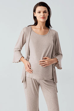 Image of Gizli Emzirme Bölmeli İspanyol Paça Lohusa Pijama Takımı - 17215