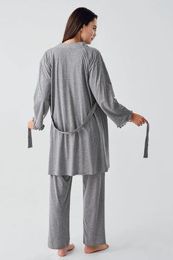 Image of Çift Emzirme Özellikli Lohusa Pijama ve Sabahlık Takımı - 17300