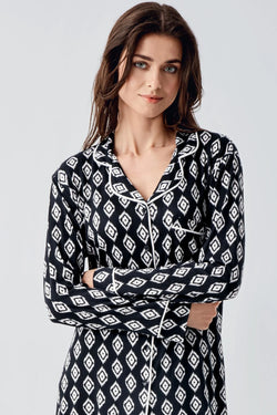 Image of Desenli Likralı Lohusa Pijama Takımı - 22101
