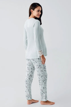 Image of Desenli Likralı Lohusa Pijama ve Sabahlık Takımı - 23100