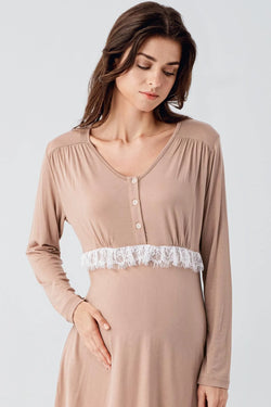 Image of Dantelli Lohusa Pijama ve Desenli Sabahlık Takımı - 23101