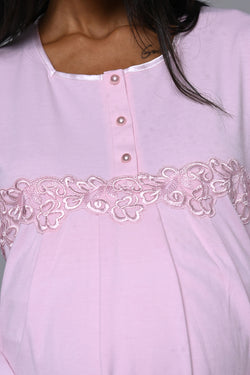 Image of Çiçek Dantelli Detaylı Lohusa Pijama ve Sabahlık Takımı - 23386